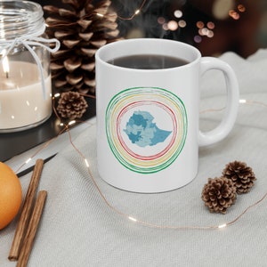 Tasse en céramique avec drapeau et carte d'Éthiopie, 11 oz