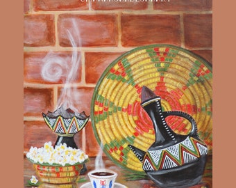 DIGITAL - Jebena - Brick Wall - Habesha Style Painting - Download / Downloadable PNG and PDF