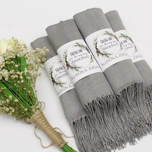 Gray Pashmina Shawl: Personalized Bridesmaid Wedding Favors