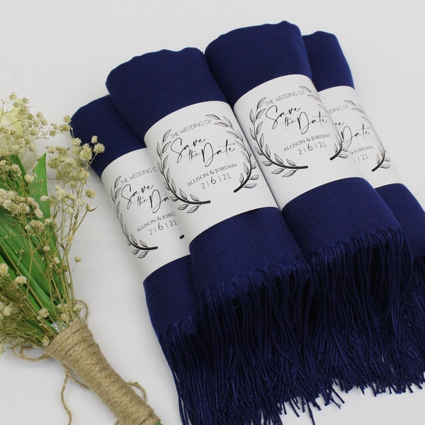 Navy Pashmina Shawl, Bridesmaid Shawl, Personalized Wedding Scarf, Wedding Favors for Guests, Bridal Shower Favors, Pashmina Shawl Wedding