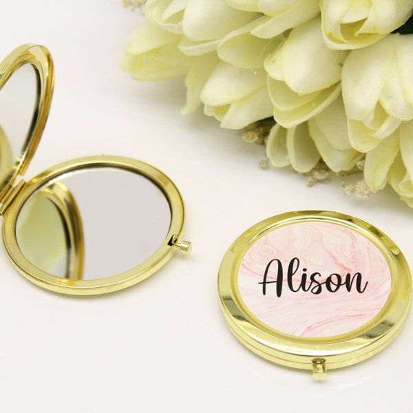 Gold Compact Mirror, Bridesmaid Mirror, Bridesmaid gift, Personalized Pocket Mirror, Pocket Mirror, Bridal Shower Favor, Bulk Compact Mirror