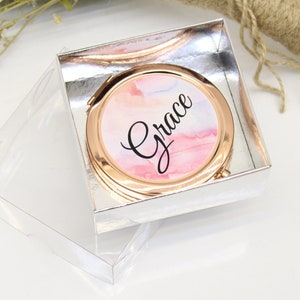 Rose Gold Bridesmaid Compact Mirror, Personalized Bridesmaid Gift, Bachelorette Party Favors, Pocket Mirror, Bulk Bridesmaid Compact Mirror