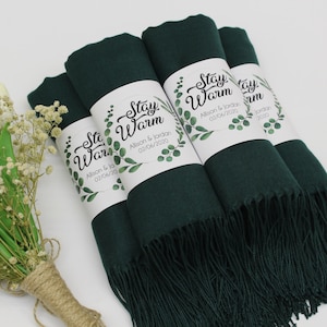 Forest Green Pashmina Shawl, Bridesmaid Shawl, Personalized Wedding Favors for Guests, Pashminas in Bulk, Bridal Shower Favor, Wedding Shawl image 1