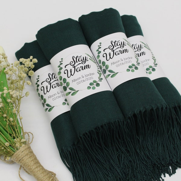 Châle Pashmina vert forêt, châle de demoiselle d'honneur, cadeaux de mariage personnalisés pour les invités, pashminas en vrac, cadeau de douche nuptiale, châle de mariage