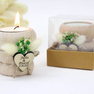 Personalized Wedding Favor Candle: Rustic Dried Flower Tealight