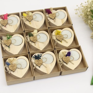 Personalized Heart Tealight Wedding Favors: Rustic Dried Flowers
