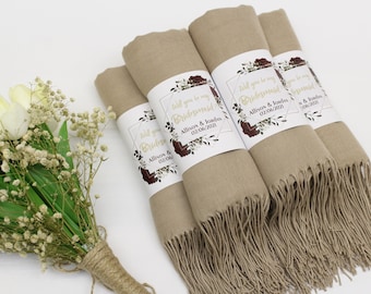 Taupe Pashmina Shawl, Bridesmaid Shawl, Personalized Wedding Favors for Guests, Pashmina Shawl Wedding, Pashminas in Bulk, Bridal Shawls