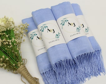 Scialle in pashmina azzurro, scialle per damigelle d'onore, bomboniere personalizzate per gli ospiti, bomboniere per la festa della sposa, scialle in pashmina per matrimoni, scialle all'ingrosso