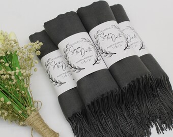 Dark Gray Pashmina Shawl, Bridesmaid Pashmina Shawl, Wedding Favors for Guests, Pashminas in Bulk, Bridal Shower Favor, Wedding Pashmina