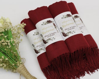 Châle pashmina bordeaux, châle pashmina pour mariage, châle de demoiselles d'honneur, cadeaux de mariage pour invités en vrac, écharpe pashmina, cadeaux de douche nuptiale