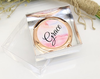 Rose Gold Bridesmaid Compact Mirror, Personalized Bridesmaid Gift, Bachelorette Party Favors, Pocket Mirror, Bulk Bridesmaid Compact Mirror