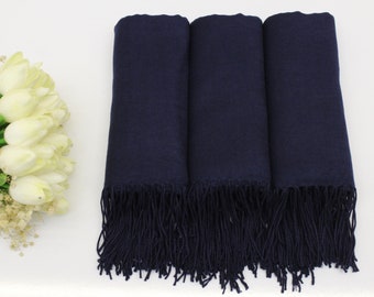 Navy Pashmina Shawl Wedding, Personalized Bridesmaid Shawl, Bridal Shower Favors, Wedding Favors for Guests, Wedding Shawl, Bridal Shawl