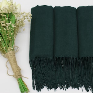 Forest Green Pashmina Shawl, Bridesmaid Shawl, Personalized Wedding Favors for Guests, Pashminas in Bulk, Bridal Shower Favor, Wedding Shawl image 4