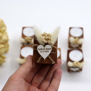 Personalized Wedding Favor Candle: Rustic Dried Flower Tealight, Bulk Gifts