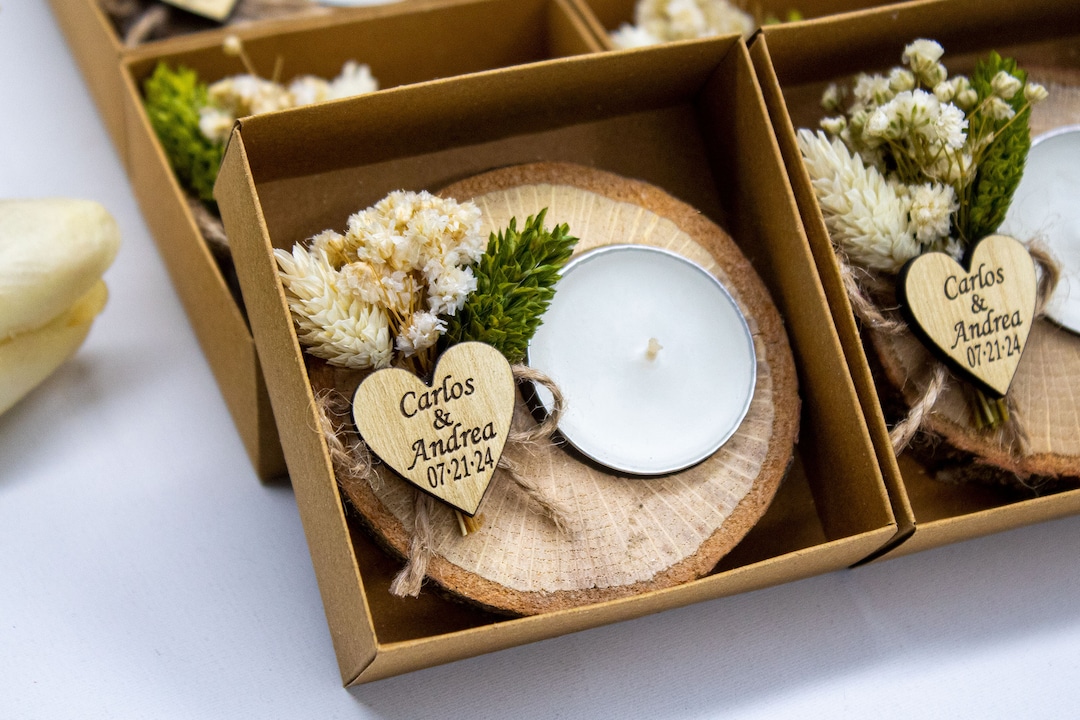 Personalized Wooden Tealight Holder, Wedding Favors for Guest in Bulk