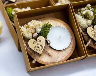 Personalized Wooden Tealight Holder, Wedding Favors for Guest in Bulk, Rustic Wedding Favors, Bridal Shower Favors, Candle Wedding Favors