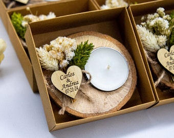 Photophore en bois personnalisé, Cadeaux de mariage pour invité en vrac, Cadeaux de mariage rustiques, Cadeaux de douche nuptiale, Cadeaux de mariage à la bougie