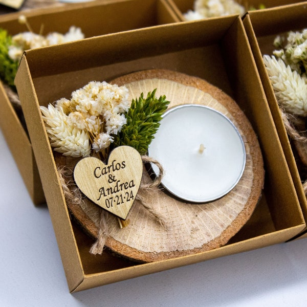 Personalisierter Teelichthalter aus Holz, Hochzeitsgeschenke für Gäste in großen Mengen, rustikale Hochzeitsgeschenke, Brautparty-Gastgeschenke, Kerzen-Hochzeitsgeschenke