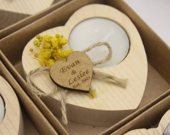 Personalized Heart Tealight Holder, Wedding Favors for Guest in Bulk, Rustic Wedding Favors, Bridal Shower Favors, Candle Wedding Favors