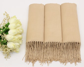 Champagne Pashmina Shawl Wedding, Personalized Bridesmaid Shawl, Bridal Shower Favor, Wedding Favors for Guests, Wedding Shawl, Bridal Shawl
