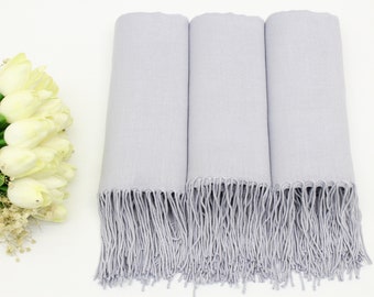 Châle Pashmina argenté pour mariage, châle de demoiselle d'honneur personnalisé, cadeaux de douche nuptiale, cadeaux de mariage pour les invités, châle de mariage, châle de mariée