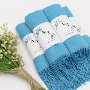 Turquoise Pashmina Shawl: Personalized Bridesmaid Scarf, Wedding Favors