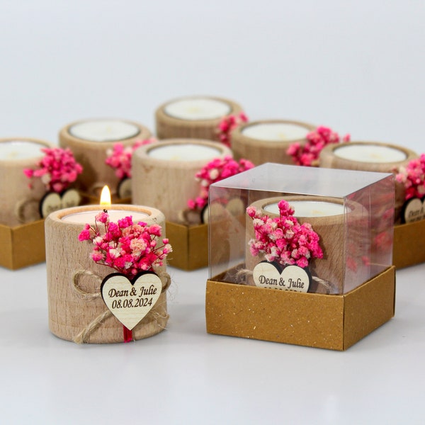 Personalized Wedding Candle Favor,Wedding Favors for Guest in Bulk Rustic Wooden Tealight Holder, Bridal Shower Favors, Rustic Wedding Decor