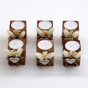 Personalized Wedding Candle Favors: Rustic Dried Flower Tealight Holders