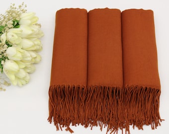Burnt Orange Pashmina Shawl Wedding, Personalized Bridesmaid Shawl, Bridal Shower Favors, Wedding Favors for Guests, Wedding Shawl, Bridal