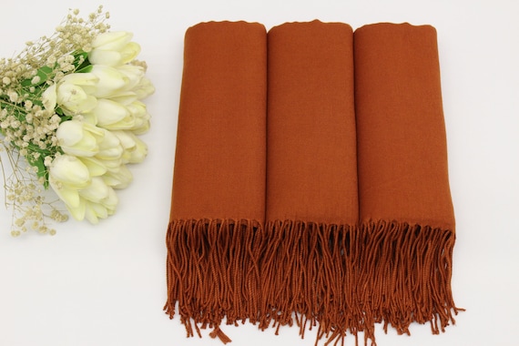 Burnt Orange Pashmina Shawl Wedding, Personalized Bridesmaid Shawl, Bridal Shower Favors, Wedding Favors for Guests, Wedding Shawl, Bridal