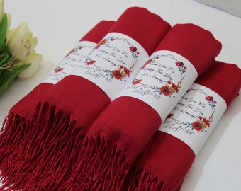 Red Pashmina Shawl: Personalized Wedding Bridesmaid Scarf