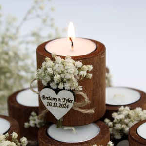 Personalized Wedding Candle Favors: Rustic Dried Flower Tealight Holders