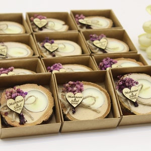 Personalized Wedding Candle Favors: Rustic Wood Tealight Holders