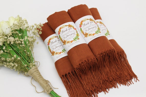 Burnt Orange Pashmina Shawl: Cotton Blend Wedding Favor