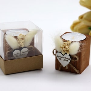 Personalized Wedding Candle Favors: Rustic Dried Flower Tealight Holder