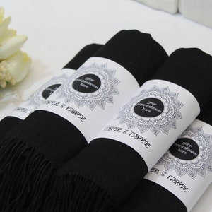Black Pashmina Shawl, Bridesmaid Shawl, Personalized Wedding Scarf, Wedding Favors for Guests, Bridal Shower Favors, Pashmina Shawl Wedding