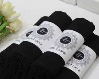 Black Pashmina Shawl: Personalized Wedding Favors, Bridesmaid Scarf