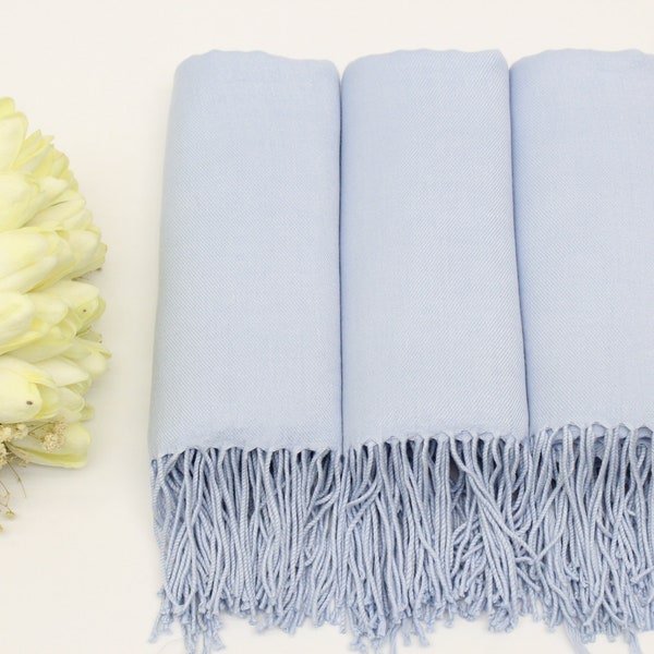 Baby Blue Pashmina Shawl Wedding, Personalized Bridesmaid Shawl, Bridal Shower Favor, Wedding Favors for Guests, Wedding Shawl, Bridal Shawl