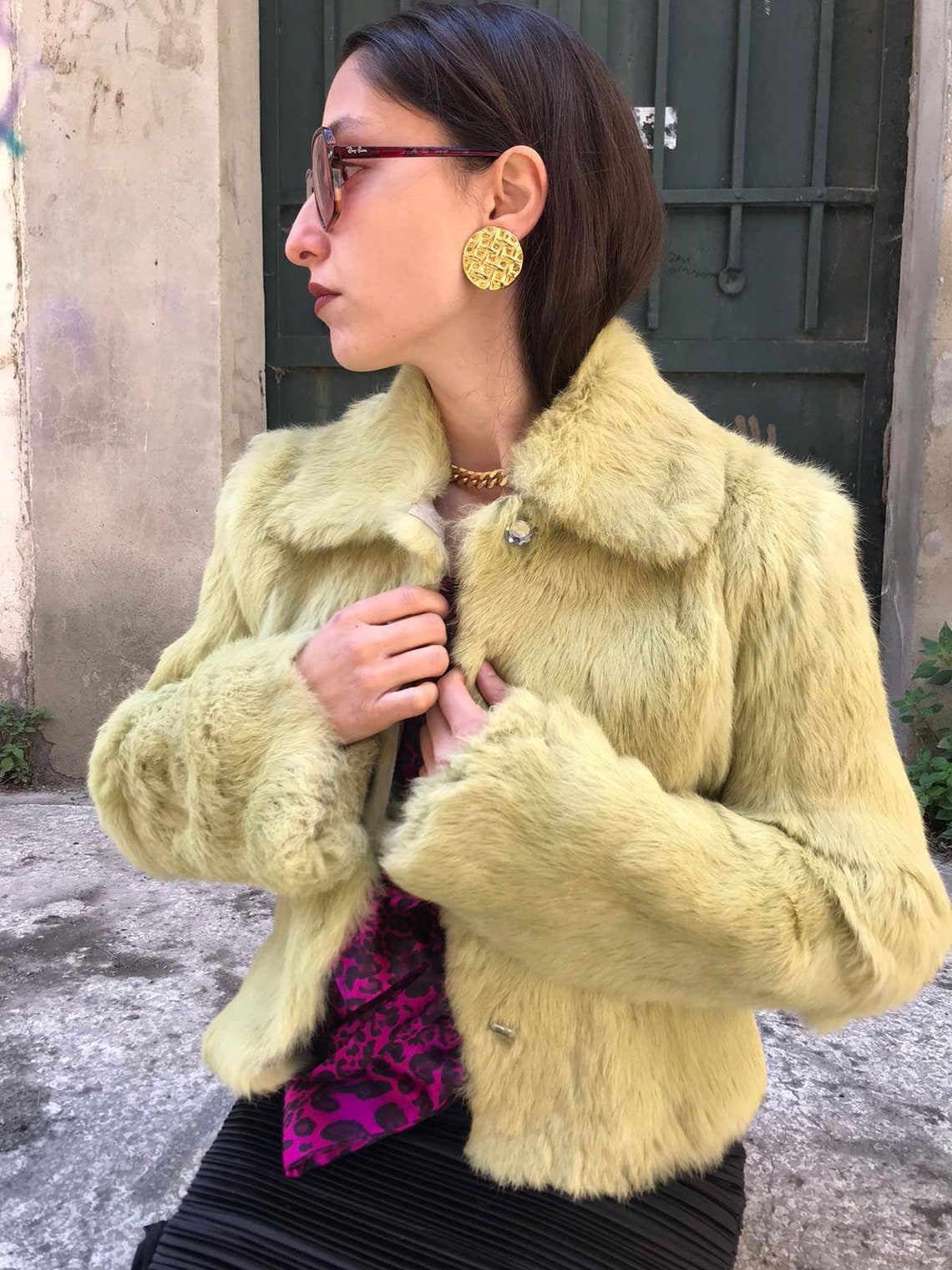 Green Fur Luxury Fur Coat Rabbit Fur Coats for Women Small | Etsy