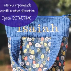 Pochette à goûter 3 formats -Option Isotherme- Imperméable - POIGNÉES -Certifié contact alimentaire- Nettoyage facile.