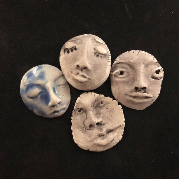 Small Ceramic Doll Face, Hand Sculpted Clay Face Cabochon, Crafts Supplies