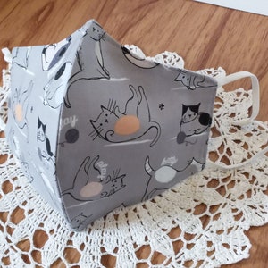 Cat Print Fabric Face Mask, Washable Reusable Adult Mask