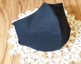 Handmade Black Cotton Face Mask, Washable Reusable Mask with Adjustable Ear Loops