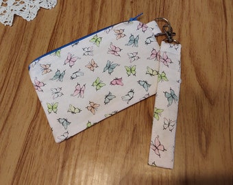 Fabric coin purse, change purse, card holder purse and key fob wristlet