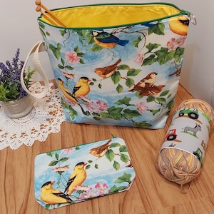 Knitting project bag, crochet project bag, zipper project bag, notion pouch