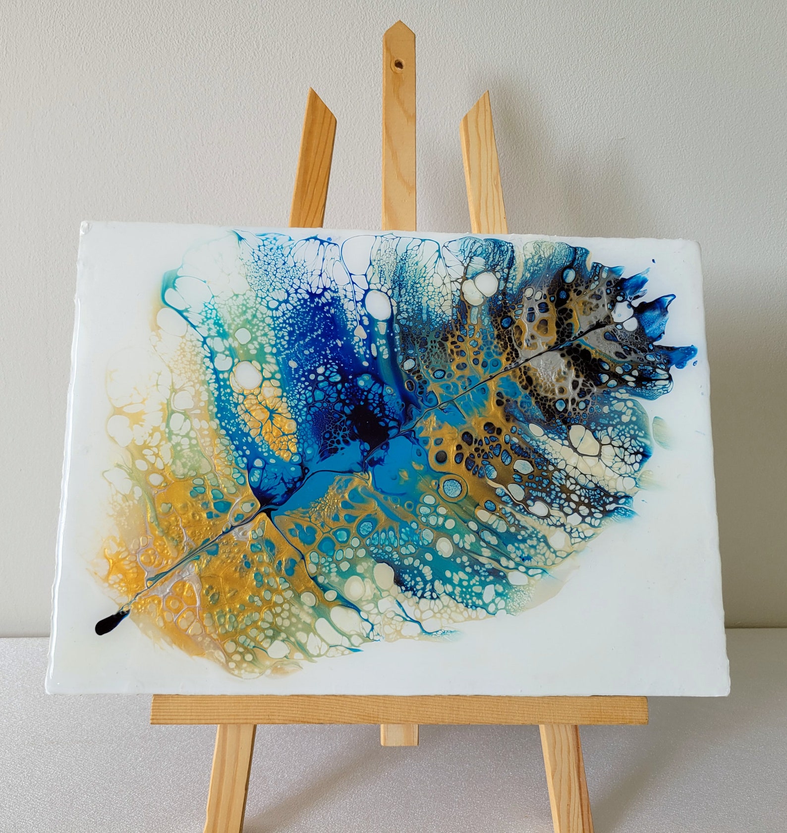 Tableau acrylique fluide résiné époxy Feuille bleue Etsy France