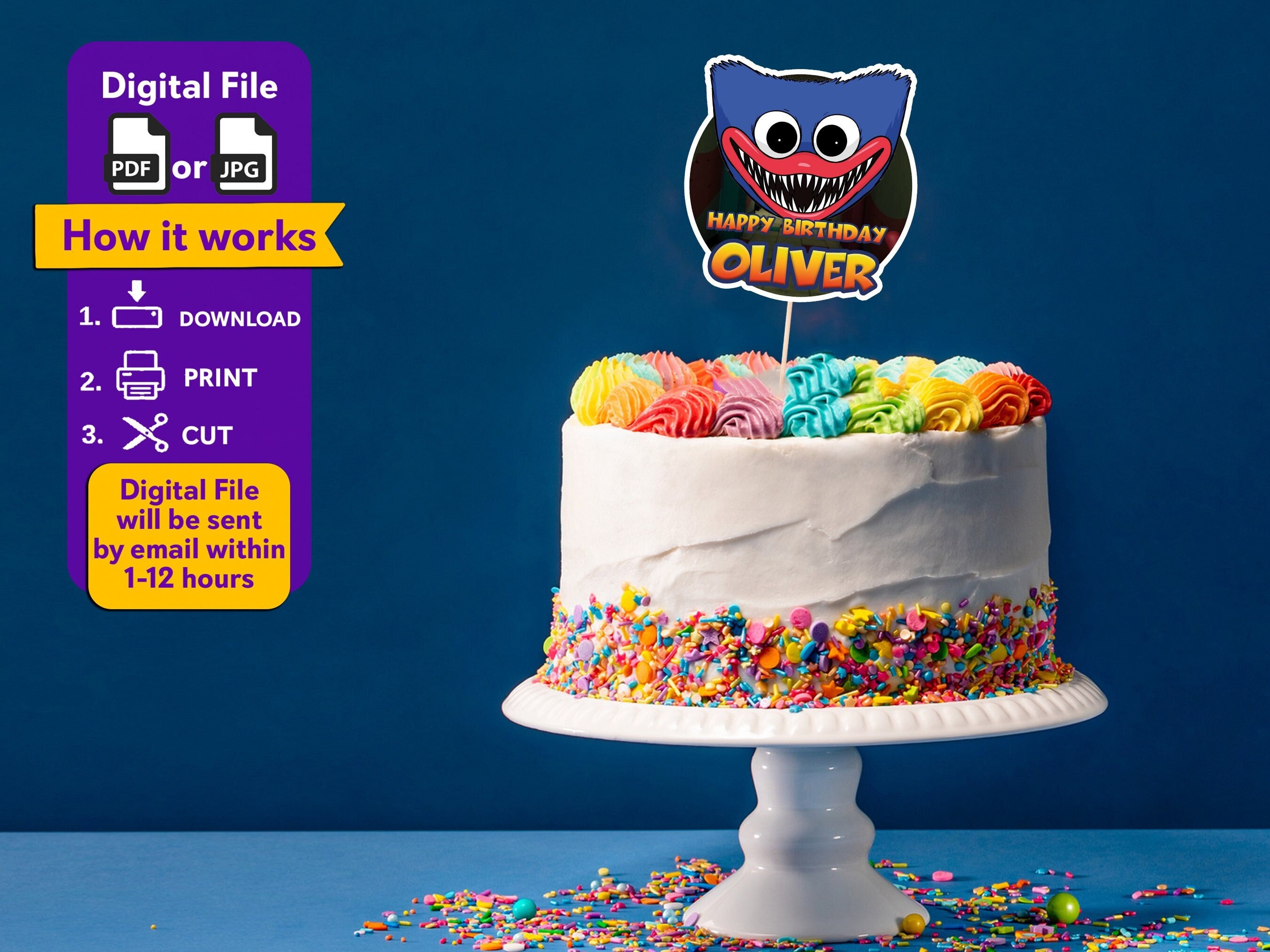 Printable Huggy Wuggy Cake Topperhuggy Wuggy Birthday Party Etsy