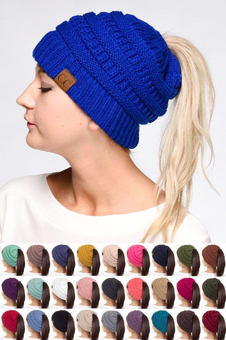 CC Ponytail Beanie CC Monogrammed Beanie Monogram Messy Bun Etsy