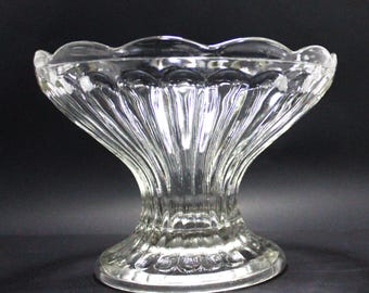 Clear Glass Pedestal Bowl – Scalloped Edge  Fruit Bowl or Candy Dish