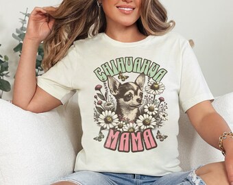 Chihuahua-Liebhaber-Geschenk, Hundemama-T-Stück, niedliches Chihuahua-Mamma-Shirt, Geschenk für Hundemama, Blumen-Chihuahua-Shirt, Hundemama-T-Stück, Hundebesitzer und Liebhaber